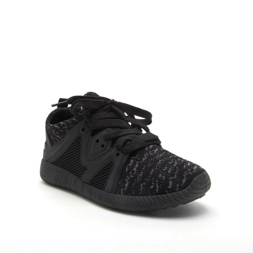 Qupid Knit Lace up Black sneakers - Picture 1 of 9